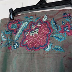 Free People Vintage Anthropology 1990's Silk Iridescent Green Bussel Skirt Sz S